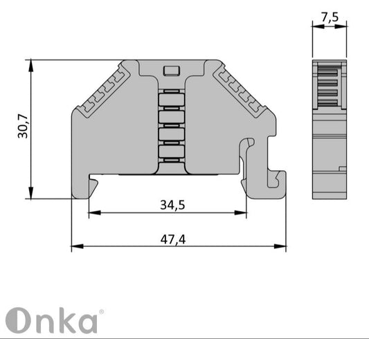 ONKA Connector, end support, universal support (for spring and screw terminal block), 1060002