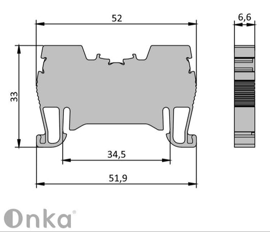 ONKA 4mm2 spring connector for rail, DIN rail terminal strip, 2-wire terminal strip gray, 1020024