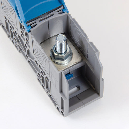 ONKA 120mm2 M10 Bloc terminal conector șină cu șurub Terminal șină DIN cu capac de protecție, albastru, 1030076