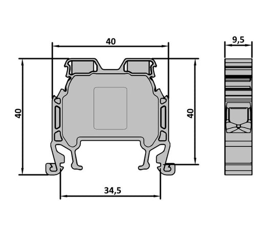 ONKA 10mm2 Conector șină cu șurub bloc terminal șină DIN terminal 2 fire gri, 1010042