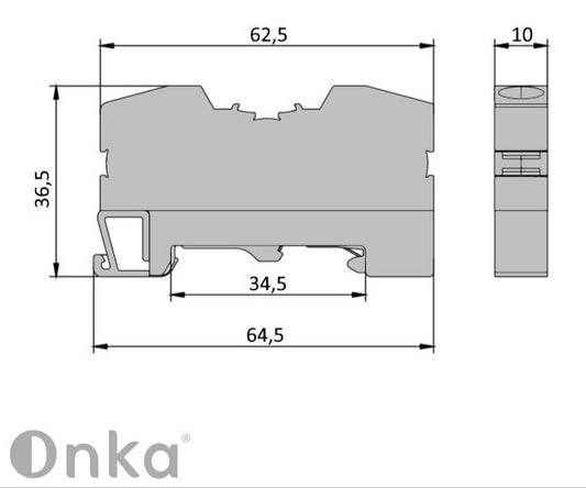 ONKA 10mm2 PE spring rail connector terminal block DIN rail terminal 2 wires gray, 1020300