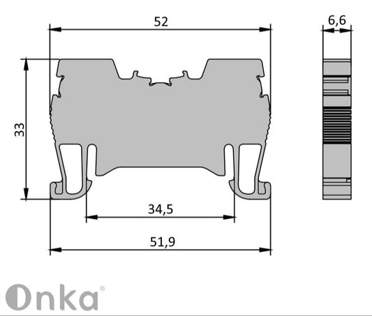 ONKA 4mm2 spring rail connector terminal block DIN rail terminal 2 wires blue, 1020027