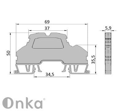 ONKA 2.5 mm2, 2 levels terminal block spring rail connector DIN rail terminal block 4 wires gray, 1020379