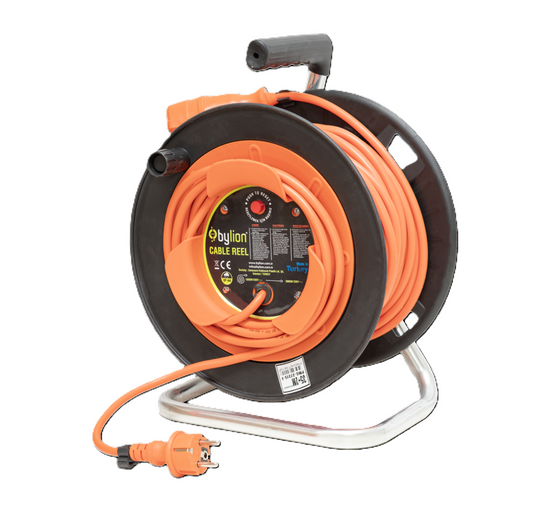 Troliu cu cablu de cupru 3x2,5 mm2, IP44 cu protecție la suprasarcină, curent 16 A, 40m+2m Culoare cablu: portocaliu, tip Schuko