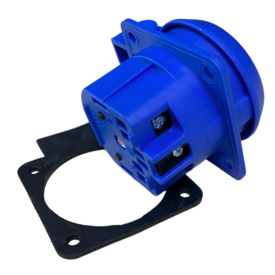 Priză ermetică 2P+Z, 230/220v, cu împământare, IP44, cu clapetă, albastră, 250V franceză