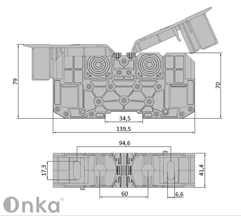 ONKA 150mm2 M12 Bloc terminal conector șină cu șurub Terminal șină DIN cu capac de protecție, albastru, 1030091