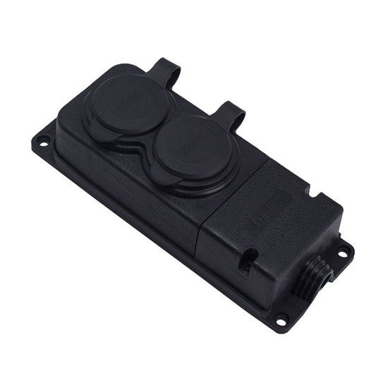 Soclu dublu din cauciuc negru ermetic montat la suprafață 250V, 16A, IP44, tip francez E 2P+Z, 2KMP-E, Bylion
