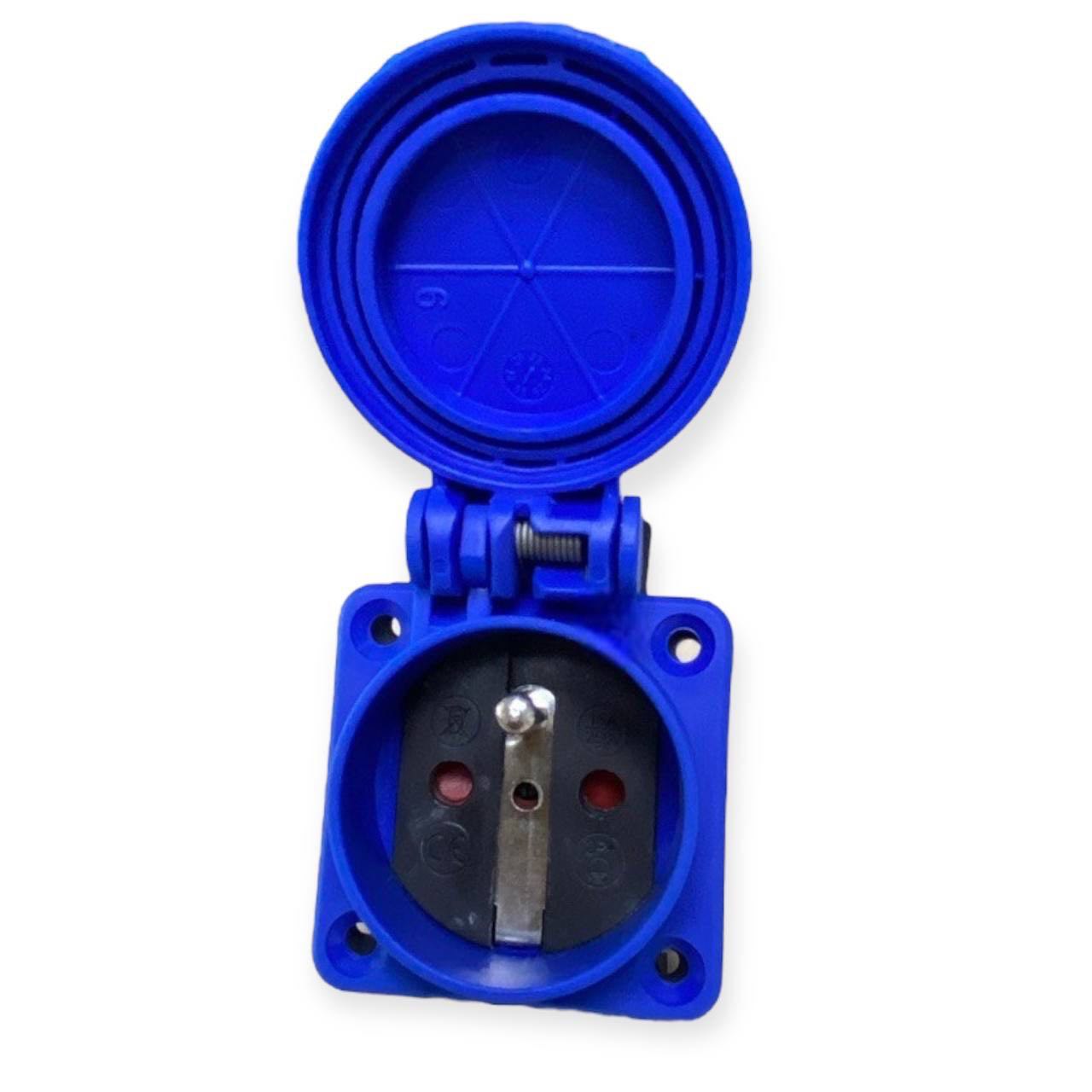 Priză ermetică 2P+Z, 230/220v, cu împământare, IP44, cu clapetă, albastră, 250V franceză