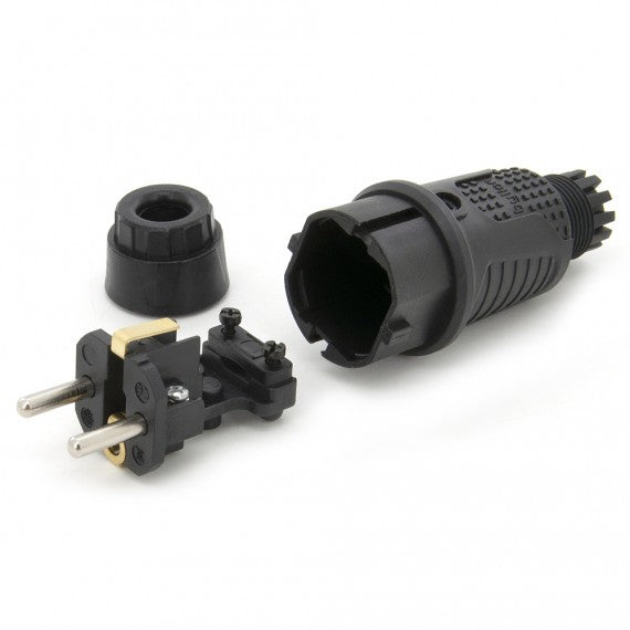 Dop de cauciuc negru IP54, 250v 16a pe cablu, Uni-Schuko (dublă legare la pământ), 2P+E, REF, Bylion