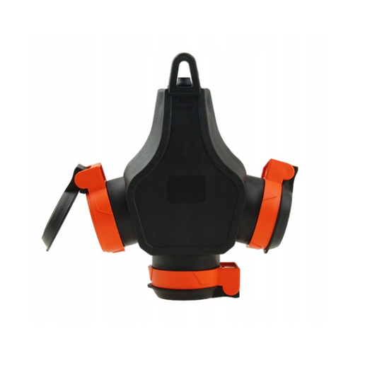 T-type rubber Schuko splitter hub with 3 sockets, 3WHS-F
