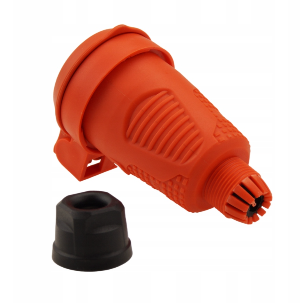 Priză ermetică portocalie din cauciuc IP54 cu clapetă 16A 250V tip francez (Pin) RDP-O-E Bylion
