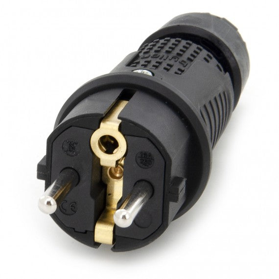 Dop de cauciuc negru IP54, 250v 16a pe cablu, Uni-Schuko (dublă legare la pământ), 2P+E, REF, Bylion