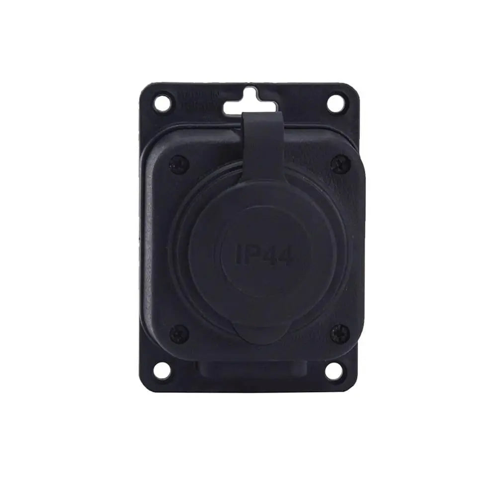 Priză, franceză tip E (Pin), negru "cauciuc" pentru suprafață 250V, 16A, IP44, 2P+Z, 1KMP-E, Bylion