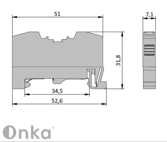 ONKA 4mm2 PE spring rail connector terminal block DIN rail terminal 2 wires gray, 1020299
