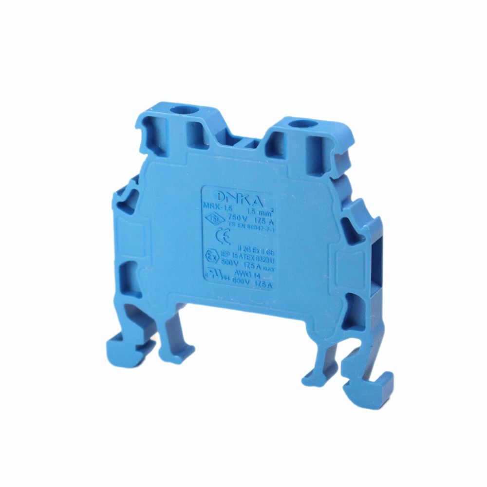 ONKA 1.5mm2 Screw Terminal Block DIN Rail Connector 2 Wires Blue, 1010005