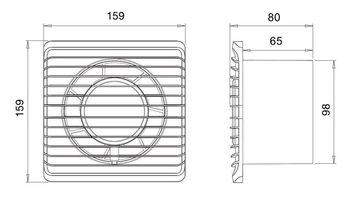 Alize ARS- ventilator axial pentru baie / WC alb, montat pe perete, alb, cu grilă silențioasă 100mm, 90 m3/h, 348562