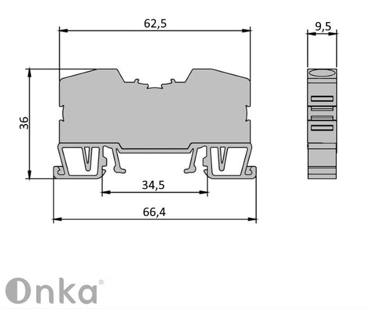 ONKA 10mm2 spring connector for DIN rail terminal strip terminal strip with 2 wires gray, 1020044