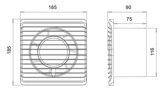 ARS - ventilator axial alb pentru baie / WC, montat pe perete, alb, cu grilă silențioasă 120mm, 180 m3/h, 340042