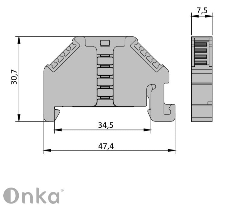 ONKA Connector, end support, universal support (for spring and screw terminal block), 1060002
