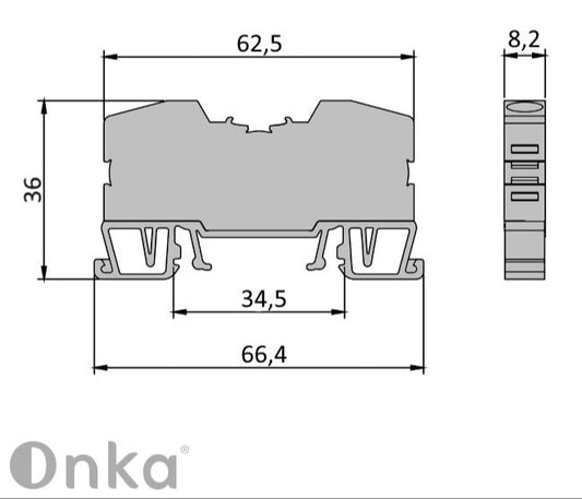 ONKA 6mm2 spring rail connector terminal block DIN rail terminal 2 wires blue, 1020037