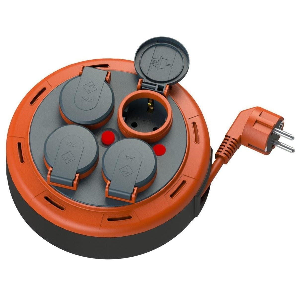 IP44 Compact Box Extension Cable Reel, 5m Cable with 4 Outlets + Thermal/Child Safety, 3x1mm², SCHUKO Grounding Type, PHP-05310-F