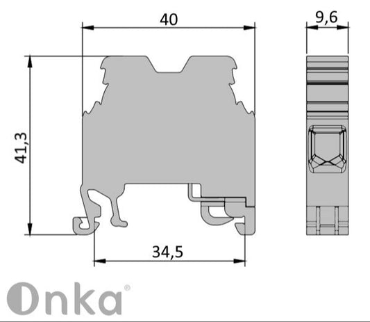 ONKA 10mm2 PE Conector șină cu șurub bloc terminal șină DIN terminal 2 fire gri, 1010221