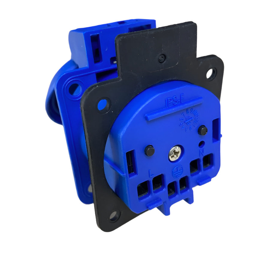Priză ermetică 2P+Z, 230/220v, cu împământare, IP44, cu clapetă, albastră, 250V franceză