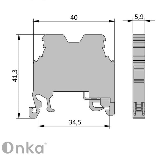 ONKA 2,5mm2 PE Conector șină cu șurub bloc terminal șină DIN terminal 2 fire gri, 1010219