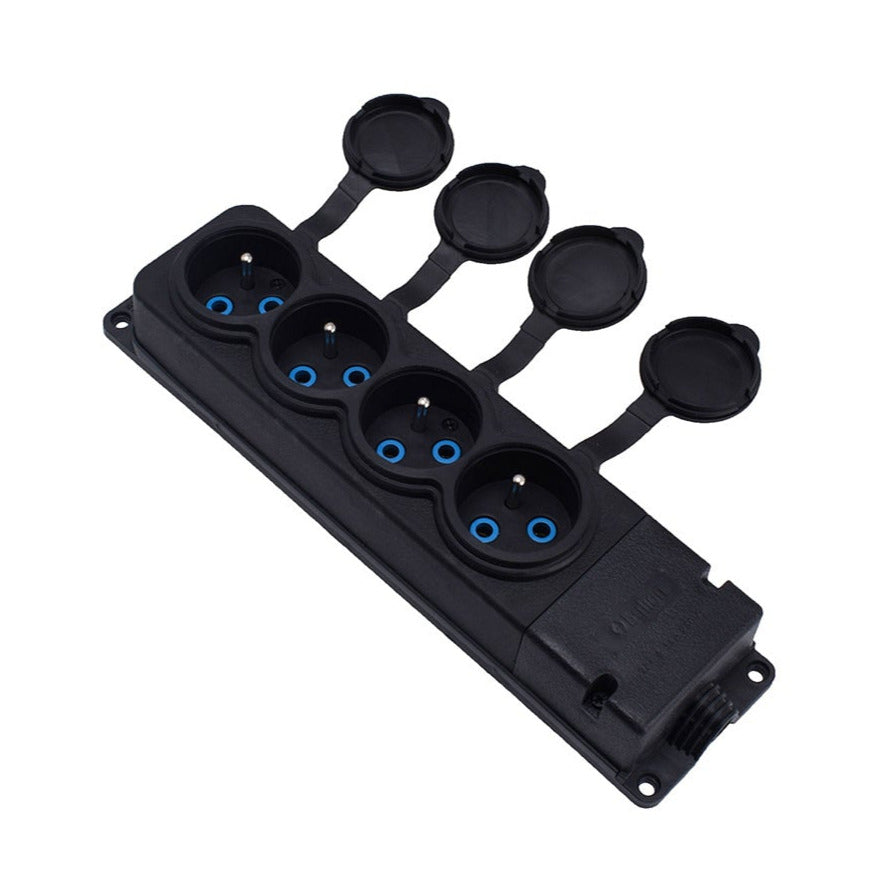 4x priză de cauciuc "cauciuc" negru cu capac ermetic IP44, 250V, 16A, 2P+Z, tip francez E,4KMP-E, Bylion