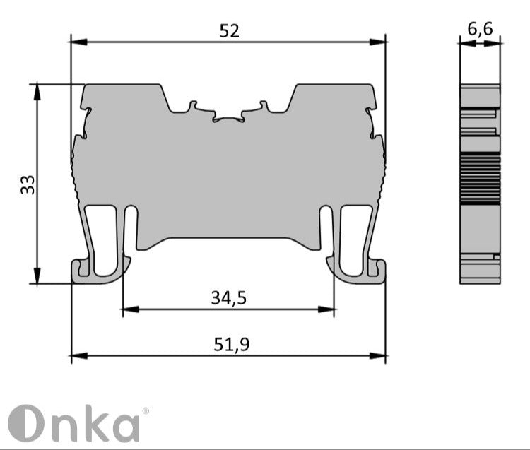 ONKA 4mm2 arc șină conector bloc terminal șină DIN terminal 2 fire albastru, 1020027