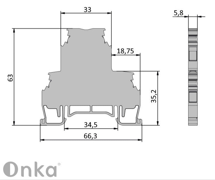 ONKA 2.5mm2, 2 levels Screw rail connector terminal block DIN rail terminal block 4 wires gray, 1010332