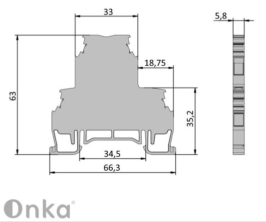 ONKA 2.5mm2, 2 niveluri Bloc terminal conector șină cu șurub Bloc terminal șină DIN 4 fire gri, 1010332