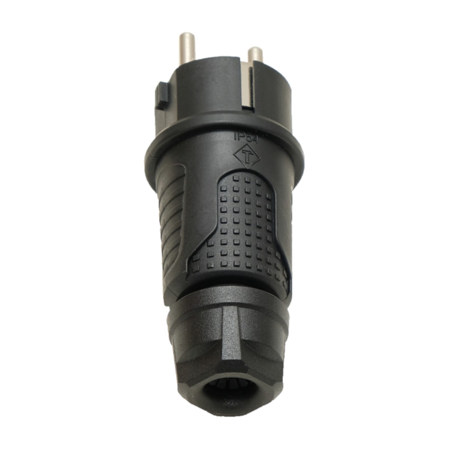 Dop de cauciuc negru IP54, 250v 16a pe cablu, Uni-Schuko (dublă legare la pământ), 2P+E, REF, Bylion
