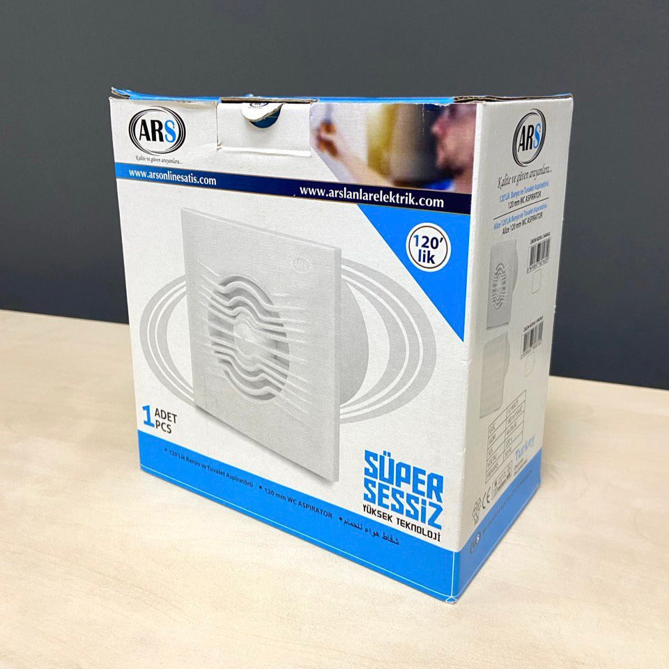 ARS - ventilator axial alb pentru baie / WC, montat pe perete, alb, cu grilă silențioasă 120mm, 180 m3/h, 340042