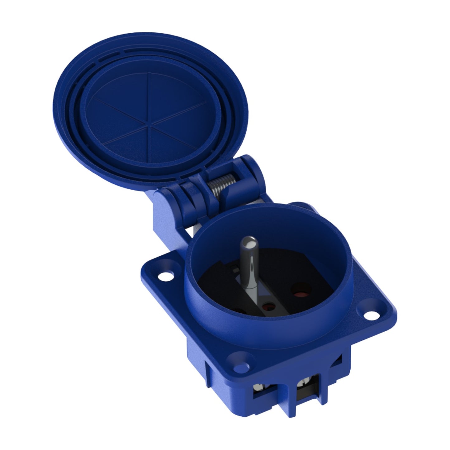 Priză ermetică 2P+Z, 230/220v, cu împământare, IP44, cu clapetă, albastră, 250V franceză