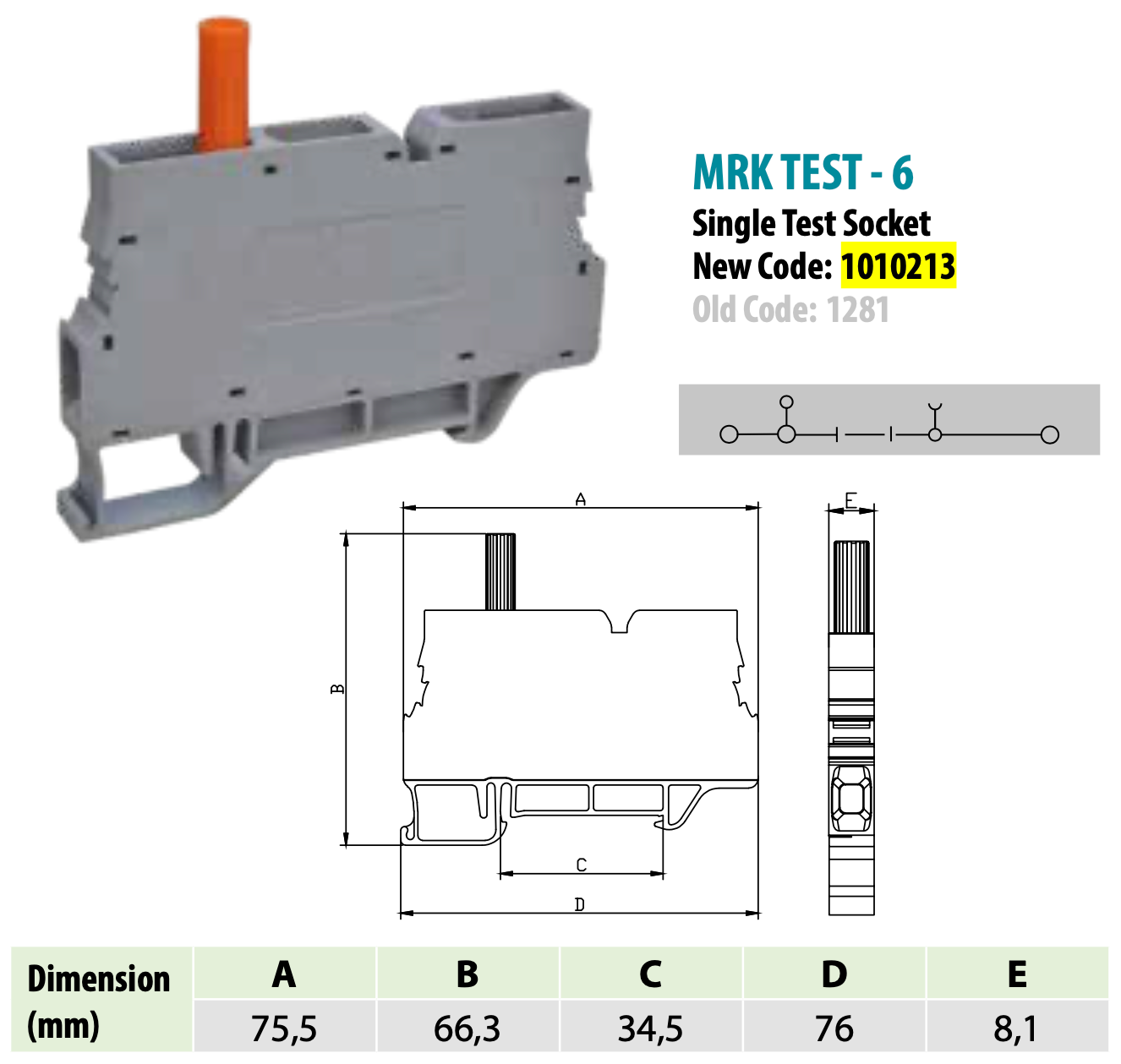 ONKA 6mm2 Screw terminal block with DIN rail test terminal 2 wires grey, 1010213