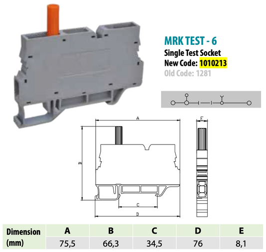 ONKA 6mm2 Bloc terminal conector șină cu șurub cu terminal de testare pe șină DIN 2 fire gri, 1010213