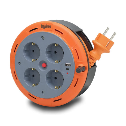 Cablu prelungitor compact, cu 4 prize IP20 +USB + siguranță termică + siguranță pentru copii, 5m cablu 3x1mm2, tip francez (pin), PHE-05310-E-USB