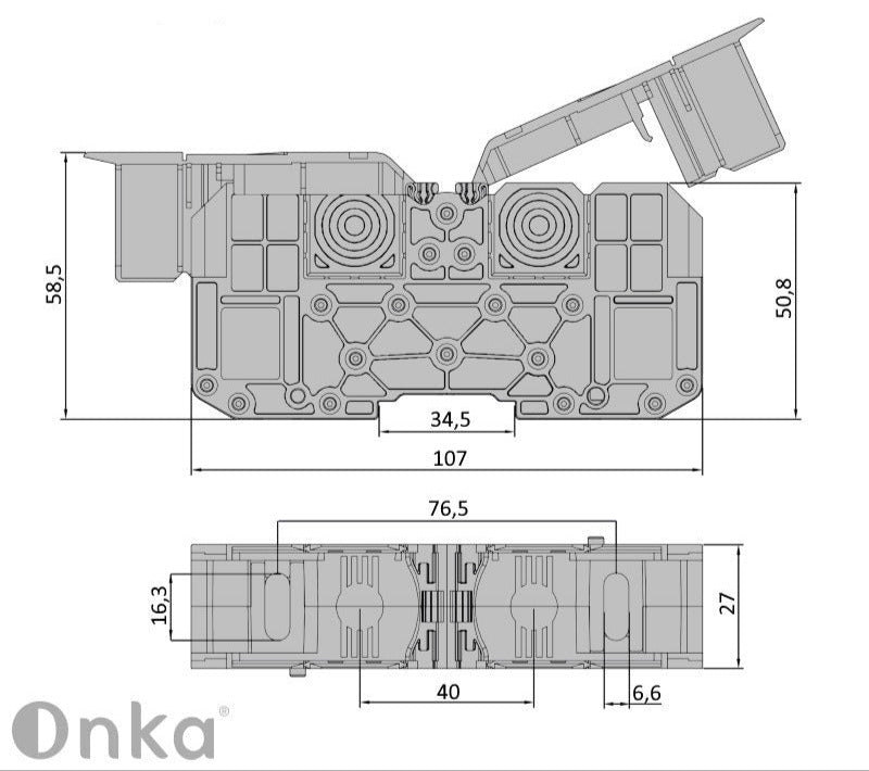 ONKA 50mm2 M8 Screw Rail Connector Terminal Block DIN Rail Terminal with Protective Cover, Gray, 1030031
