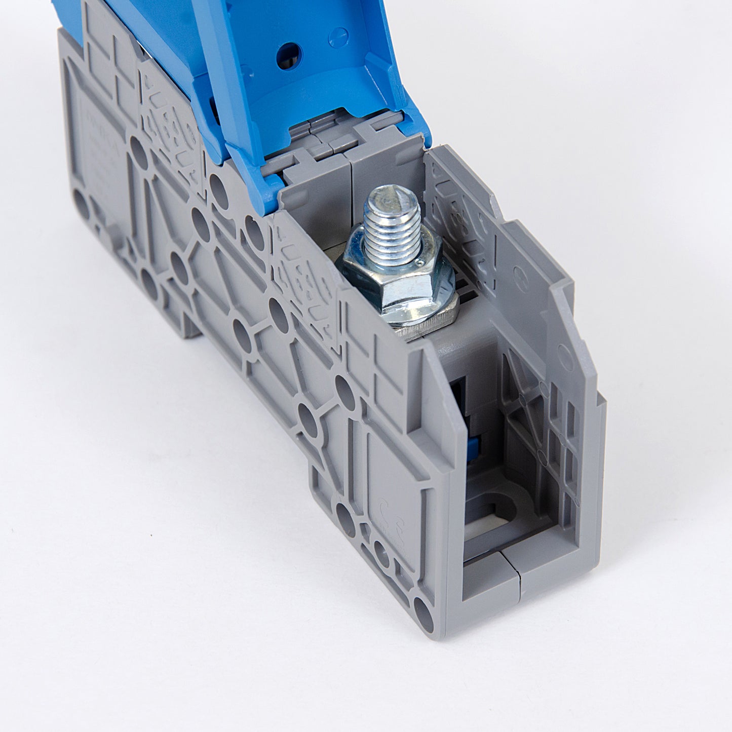 ONKA 50mm2 M8 Bloc terminal conector șină cu șurub Terminal șină DIN cu capac de protecție, albastru, 1030034
