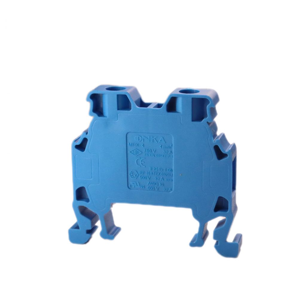 ONKA 4mm2 Screw terminal block DIN rail connector 2 wires blue, 1010025
