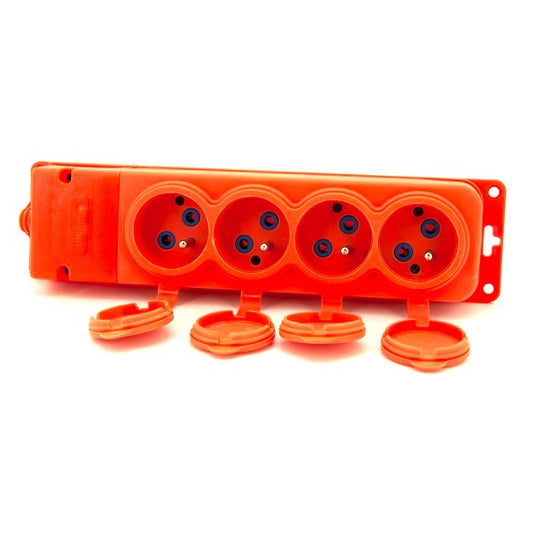4x priză de cauciuc "cauciuc" portocaliu cu capac ermetic IP44 250V, 16A, 2P+Z, tip francez E,4KMP-E-O, Bylion