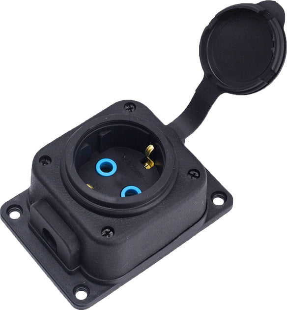Soclu de suprafață negru "cauciuc" 250V, 16A, IP44, SCHUKO 2P+Z, 1KMP-F, Bylion