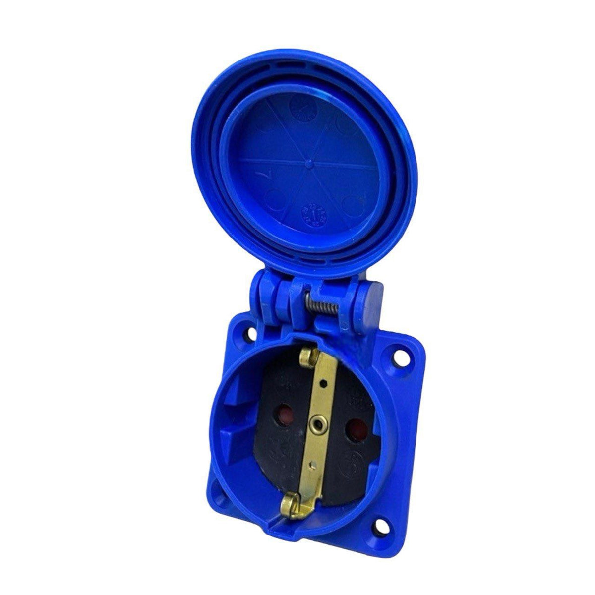 Watertight socket 2P+E, 230/220V, with grounding, IP44, with flap, blue, 250V, Schuko