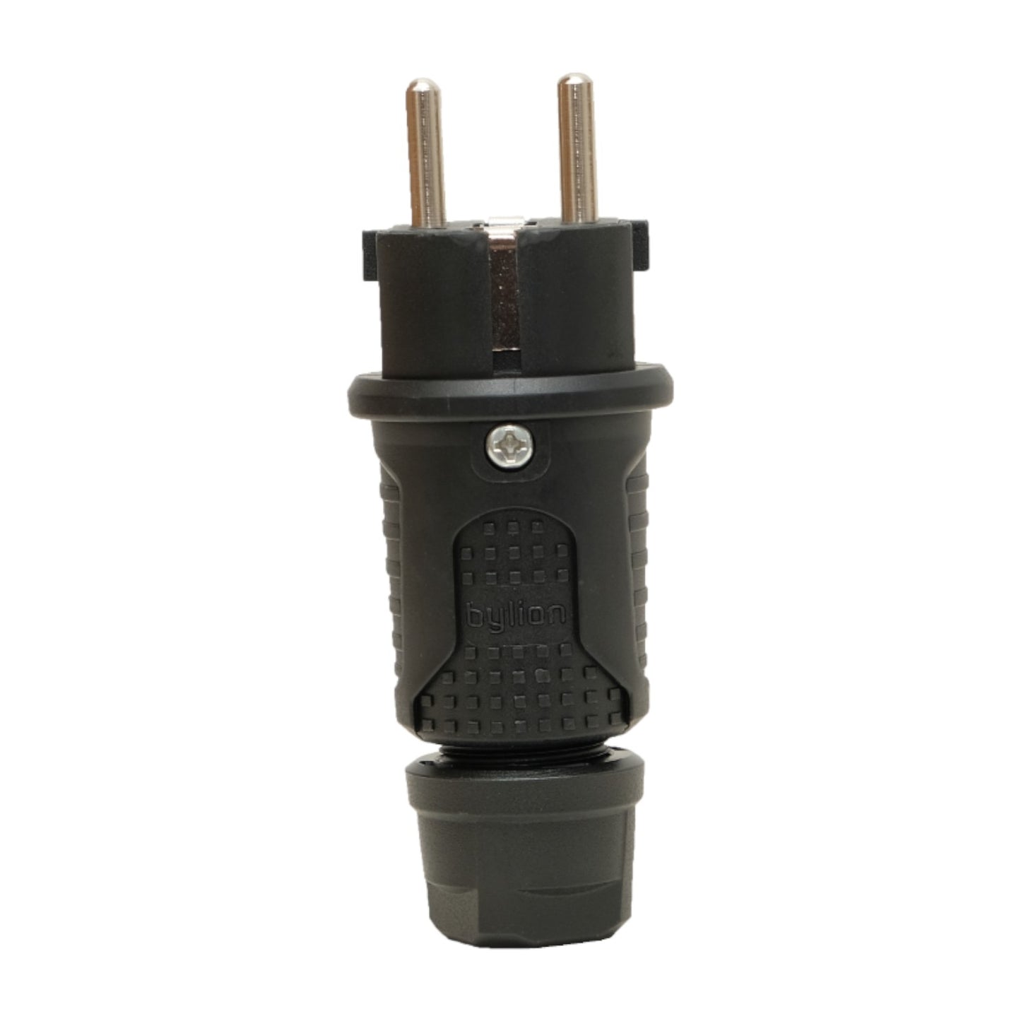 Dop de cauciuc negru IP54, 250v 16a pe cablu, Uni-Schuko (dublă legare la pământ), 2P+E, REF, Bylion