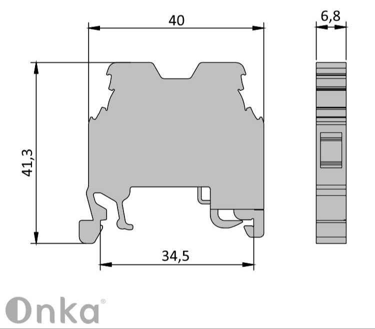 ONKA 4mm2 PE Screw terminal block DIN rail connector 2 wires grey, 1010220
