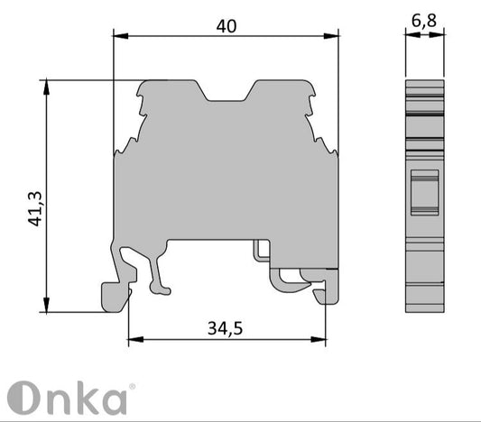 ONKA 4mm2 PE Conector șină cu șurub bloc terminal șină DIN terminal 2 fire gri, 1010220
