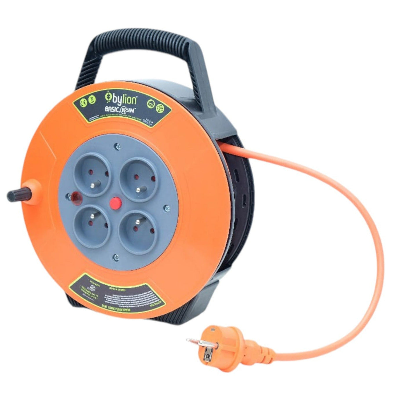 Bobină de cablu compact retractabil / tambur de cablu, cablu de 10 m cu 4 prize IP20 + siguranță termică