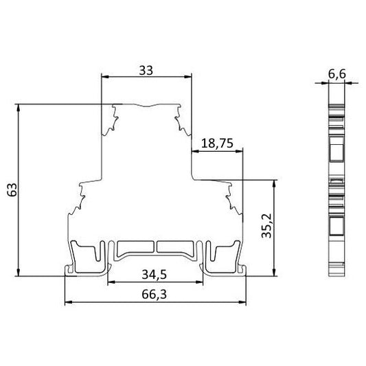 ONKA 4mm2, 2 niveluri Conector pentru șină cu șurub bloc terminal șină DIN terminal 4 fire gri, 1010368