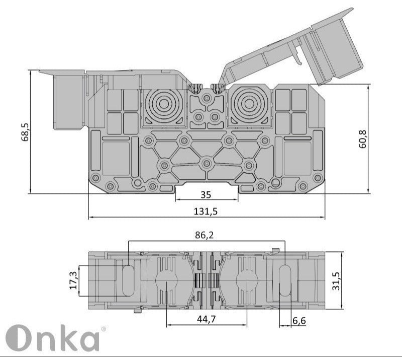 ONKA 95mm2 M8 Screw Rail Connector Terminal Block DIN Rail Terminal with Protective Cover, Blue, 1030062